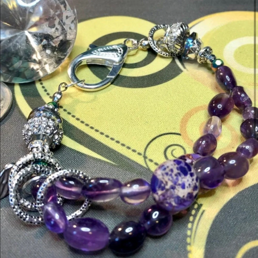 💜Genuine amethyst chunky fun and funky bracelet - Picture 4 of 7